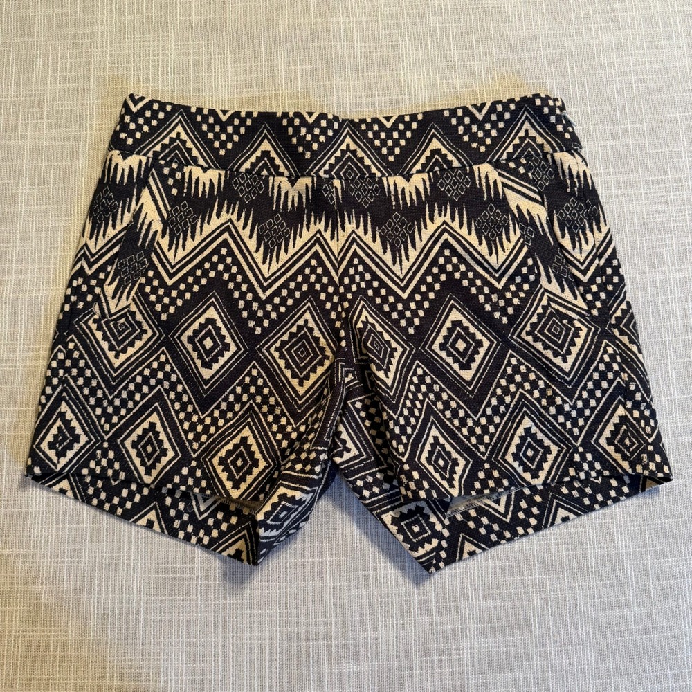 J.Crew Navy Blue Ikat Geometric Diamond Cotton Shorts C0718 Womens 0